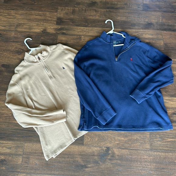 Polo Ralph Lauren Other - Men’s Polo by Ralph Lauren 1/4 zip shirts thick cotton khaki & dark blue XXL